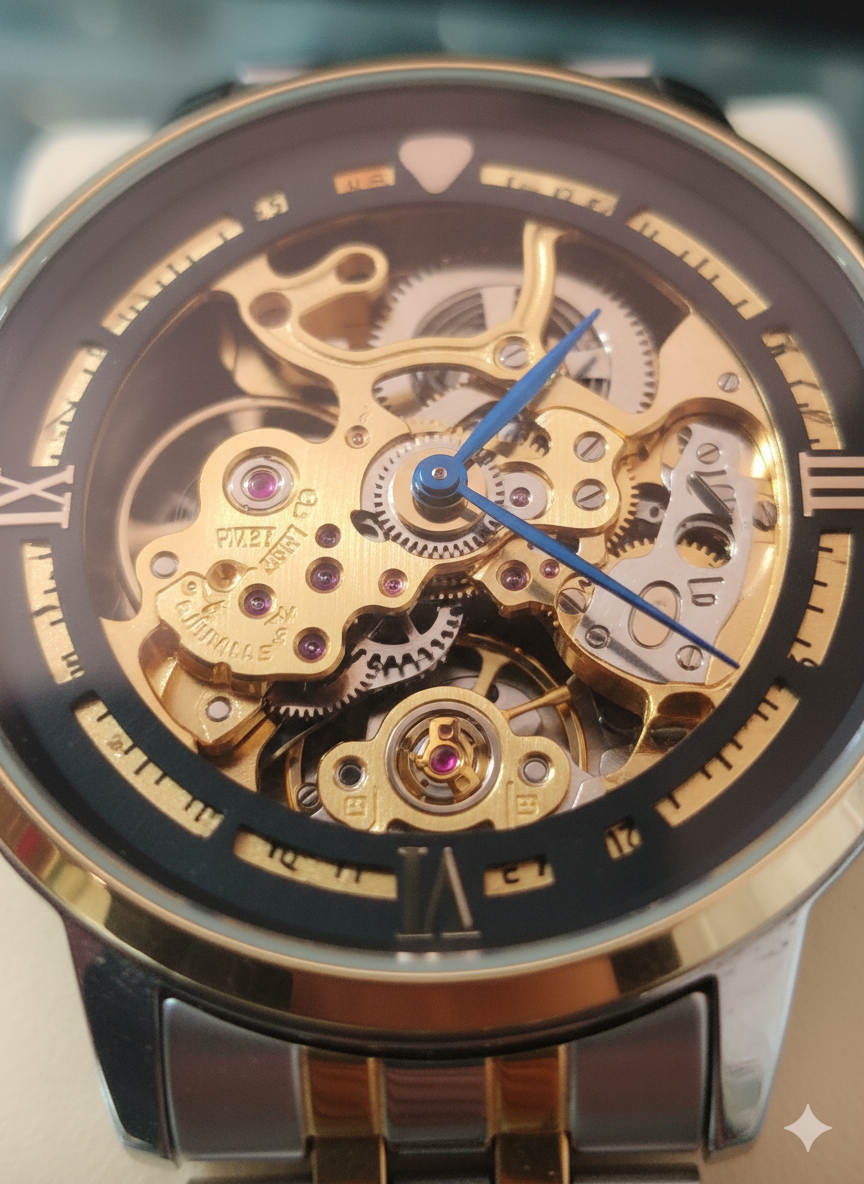 Men's Elite Automatic Skeleton Watch | Two-Tone Stainless Steel, Roman Numerals