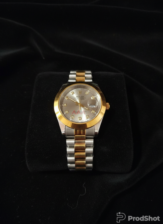 Pollex Two-Tone Luxury Men’s Watch – Gold & Silver Classic Dress Timepiece with Diamond Markers