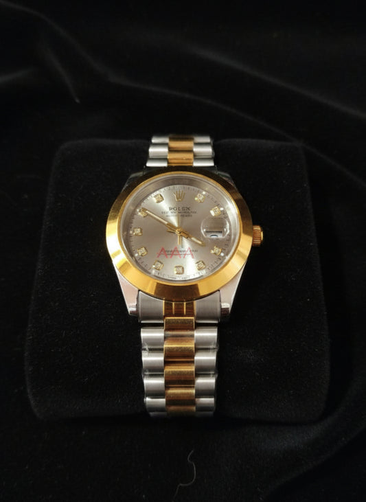 Pollex Two-Tone Luxury Men’s Watch – Gold & Silver Classic Dress Timepiece with Diamond Markers