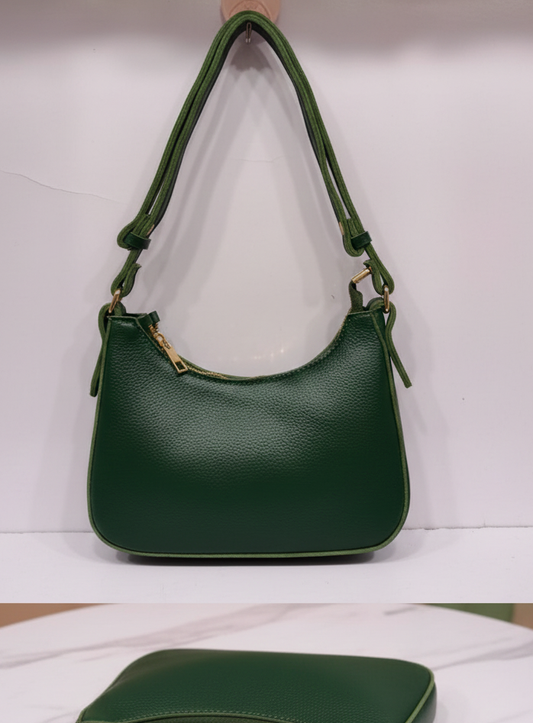 Genuine Leather Deep Green Shoulder Purse