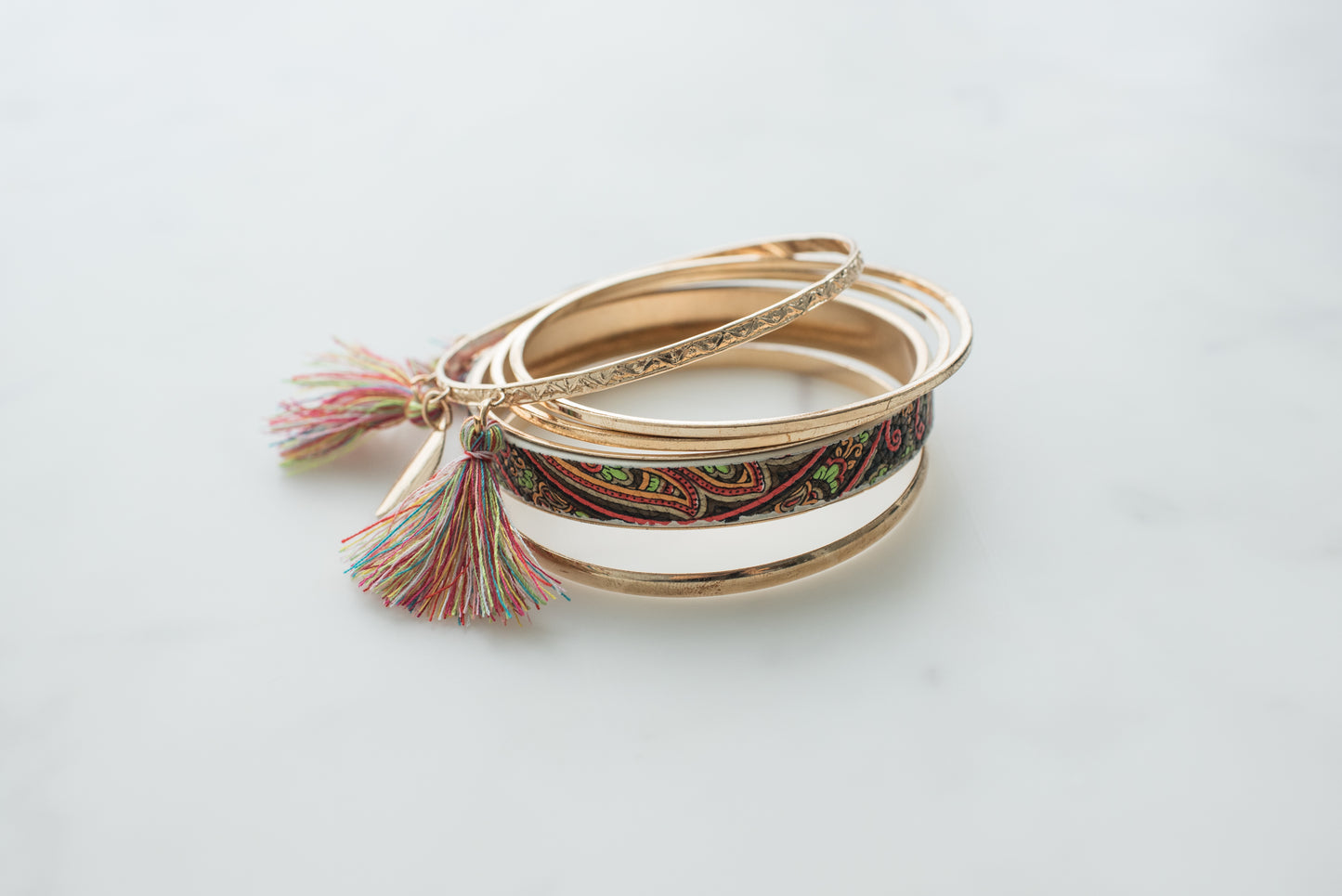 Trendy Gold & Enamel Paisley Stackable Bangle Bracelets